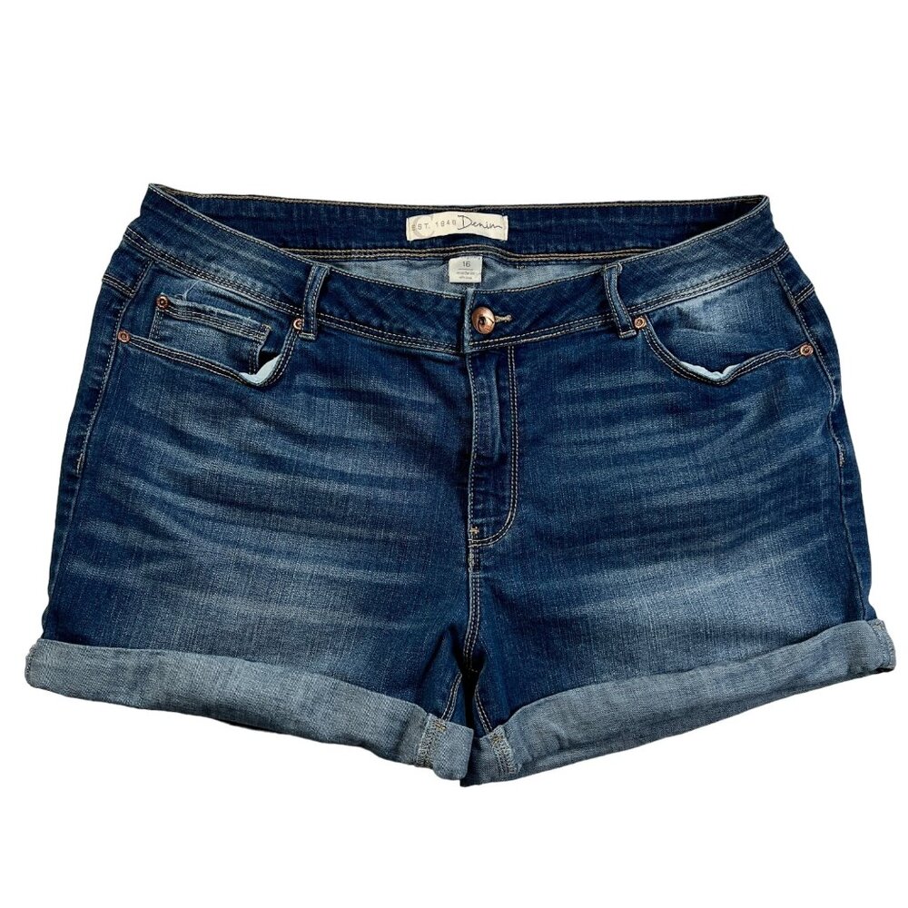 C'est1948 Shorts Women's Cuffed 5-Pocket Denim Stretch Boyfriends Blue 16